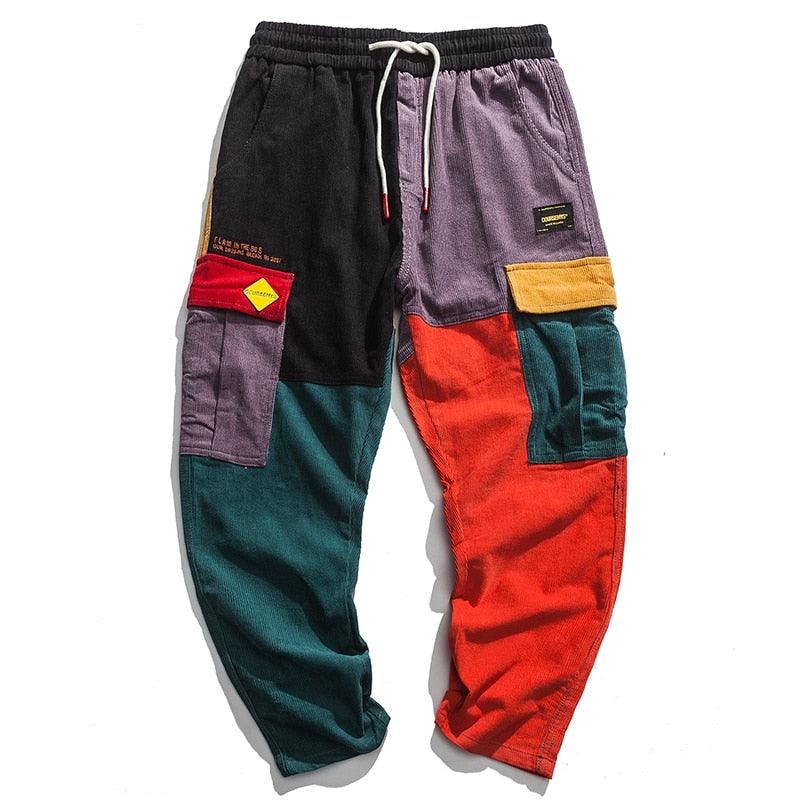Mens Slim Stretchy Casual Corduroy Pant Color Patchwork Cargo Pants Hip  hop Joggers Streetwear Pants at Amazon Mens Clothing store
