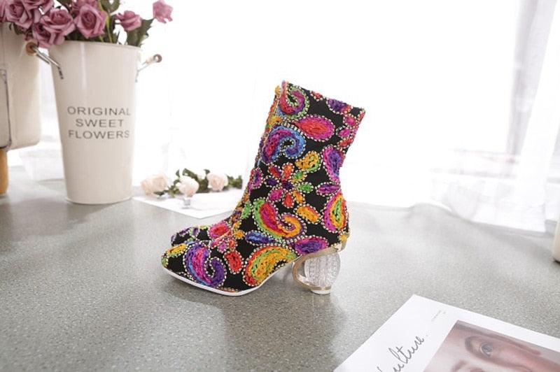 Unique Floral Ankle Boots - ODDSALTBoutique