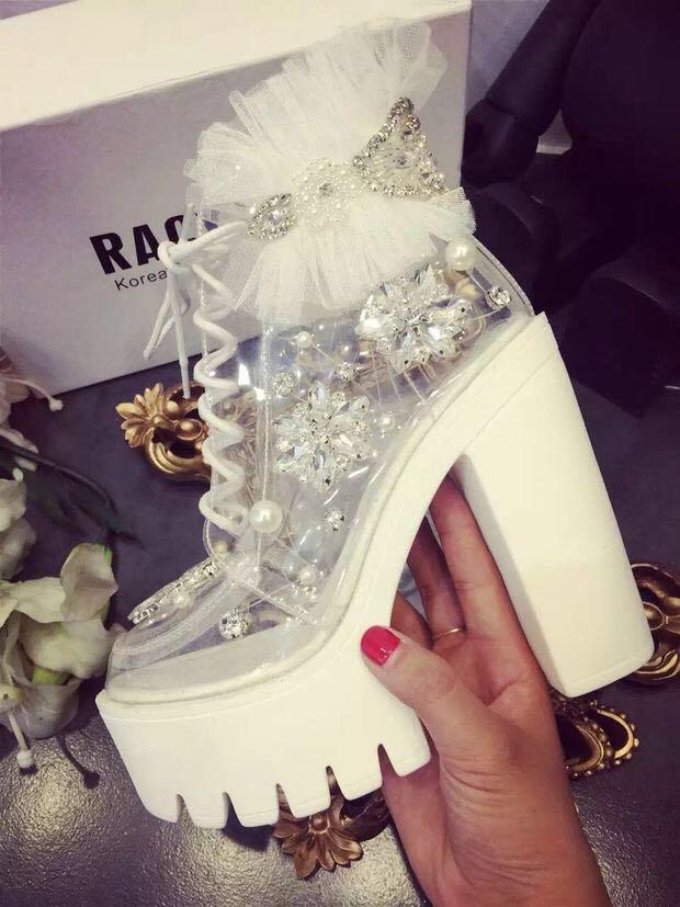 Clear Bling and Bows Platform Booties - ODDSALTBoutique