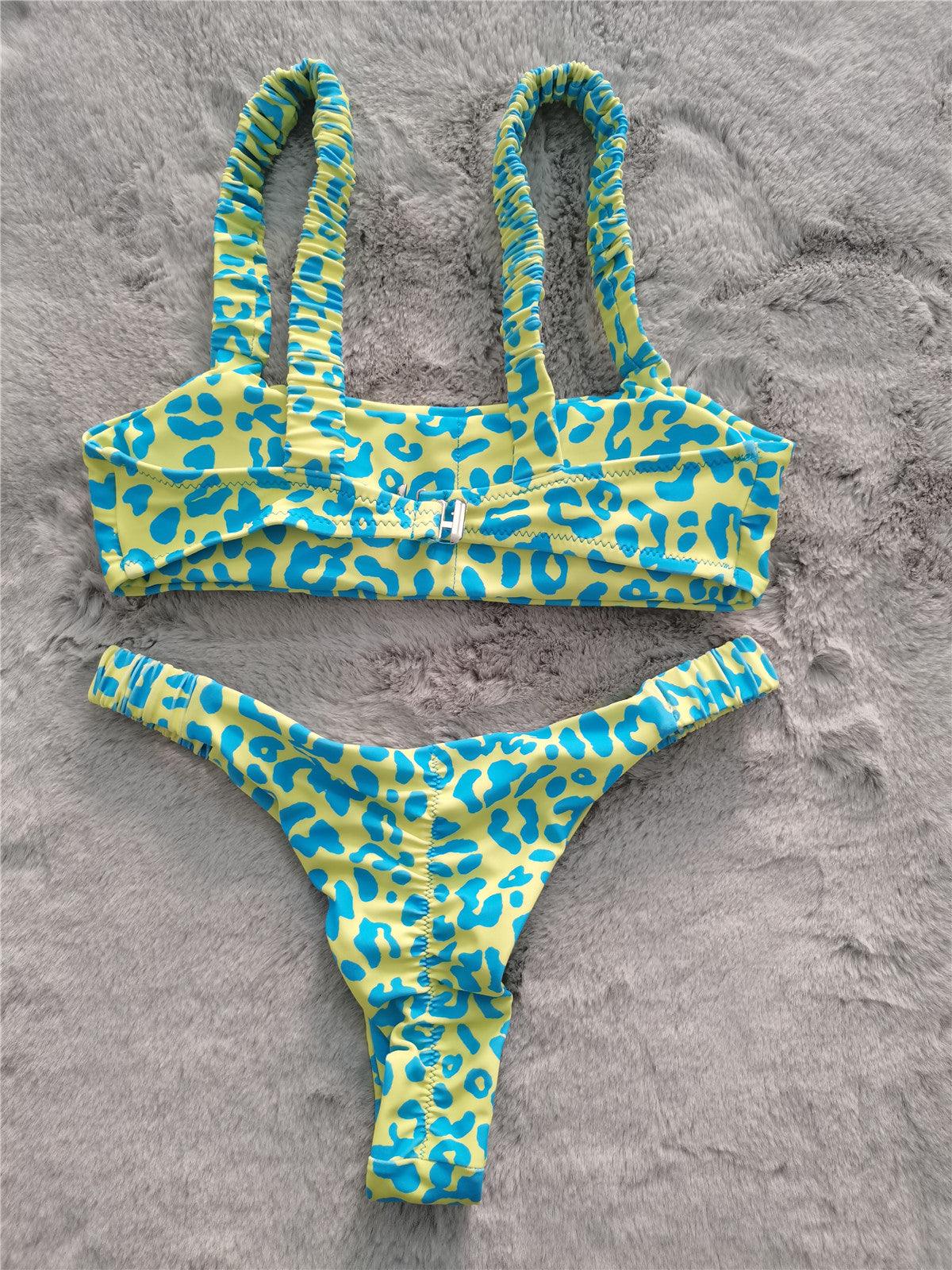 Bright Leopard Print Push Up Thong Swimsuit - ODDSALTBoutique