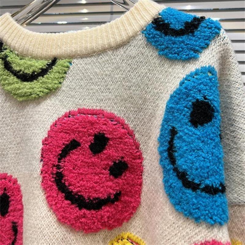Oversized Smile Embroidered Pullover - ODDSALTBoutique