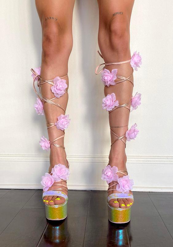 Peep Toe Flower Power Lace Up Sandals - ODDSALTBoutique
