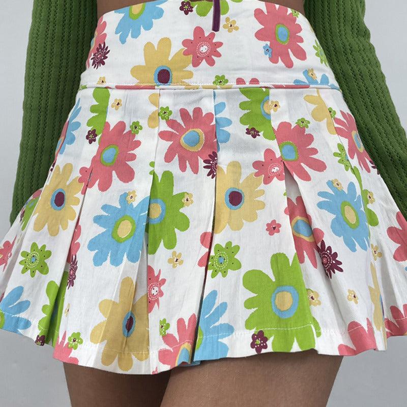 Retro Floral Pleated Mini Skirt - ODDSALTBoutique