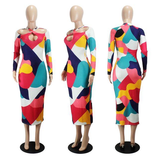 Abstract Collection- retro hollow geometric calf dress - ODDSALTBoutique